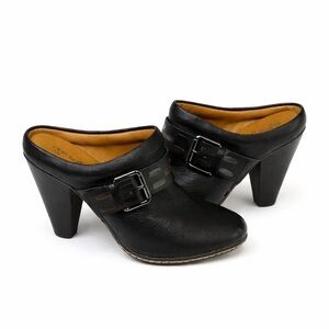 EURO SOFT by SOFFT Women’s Black SACHA Leather Buckle Cone Heel Mules 8.5